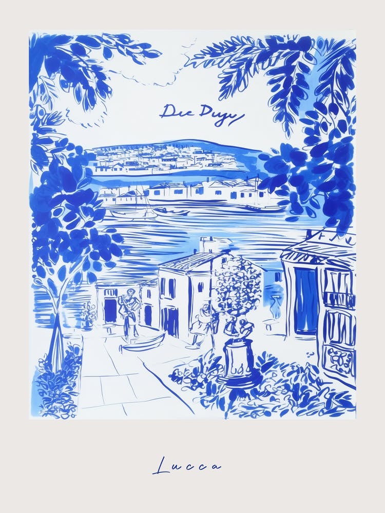 Lucca Italy Blue Drawing Poster