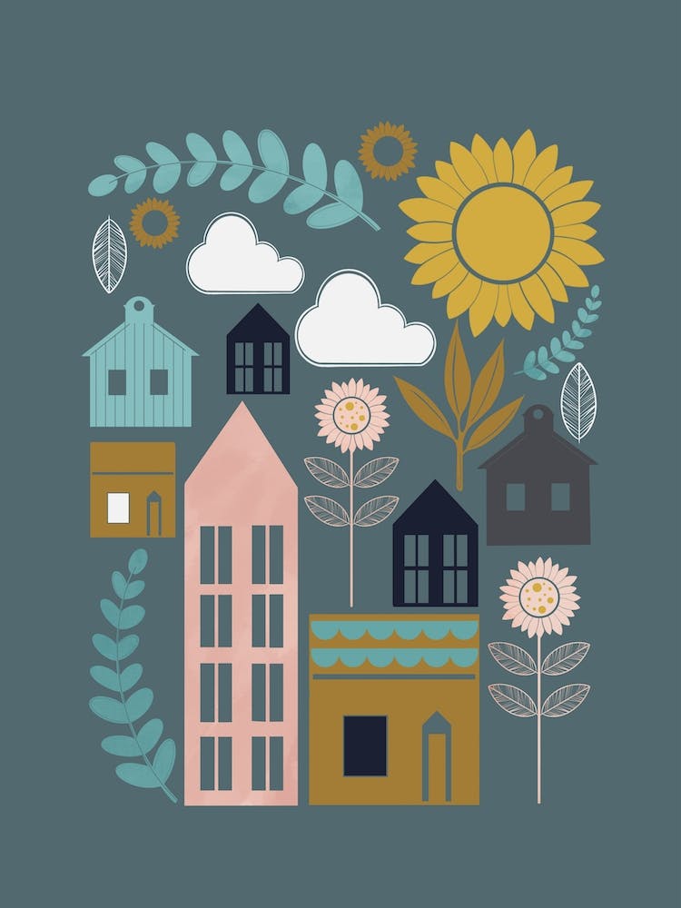 Scandi Village Scene In Colour