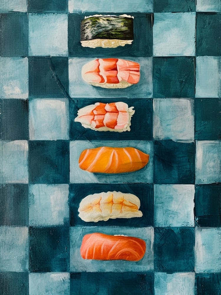 Nigiri Sushi Blue Checkerboard 1