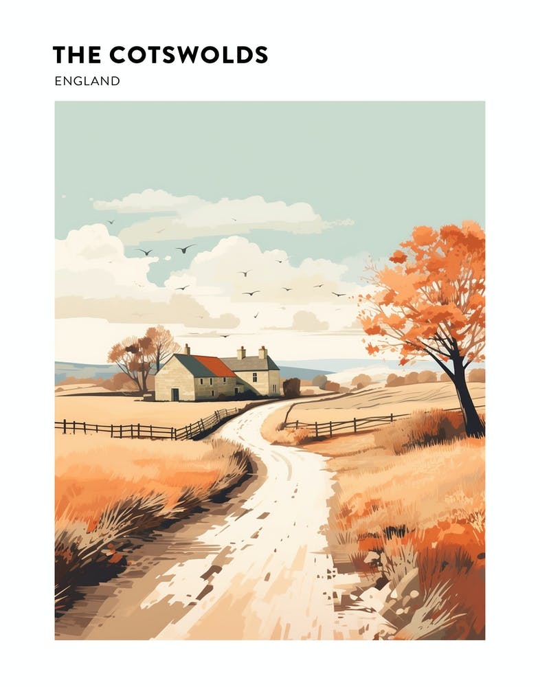 The Cotswolds England 2 Hiking Trail Landscape Poster