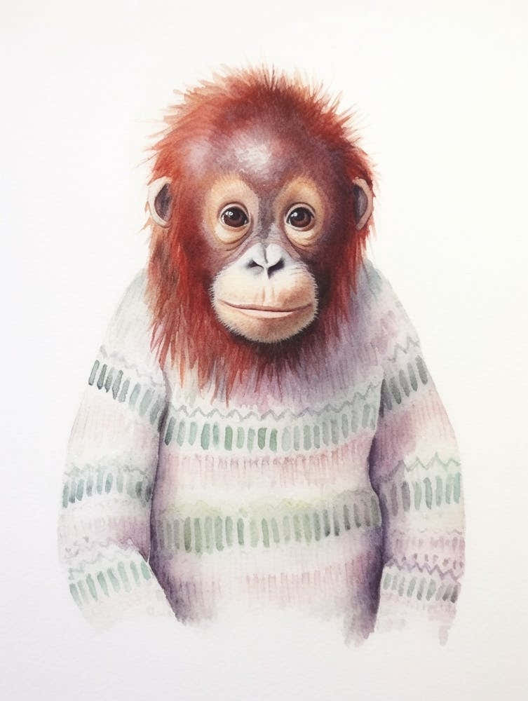 Baby Animal Watercolour Orangutan