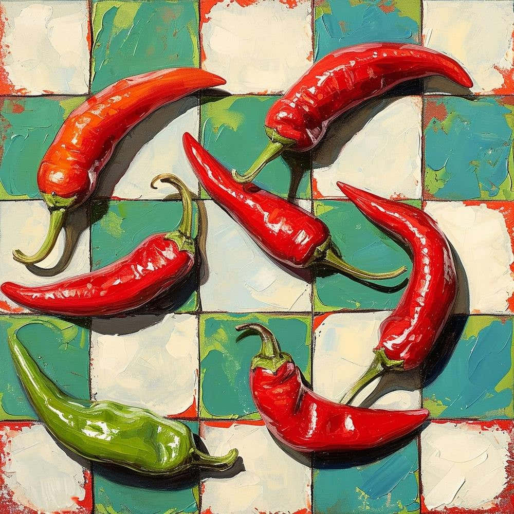 Red & Green Chillis Checkerboard 1