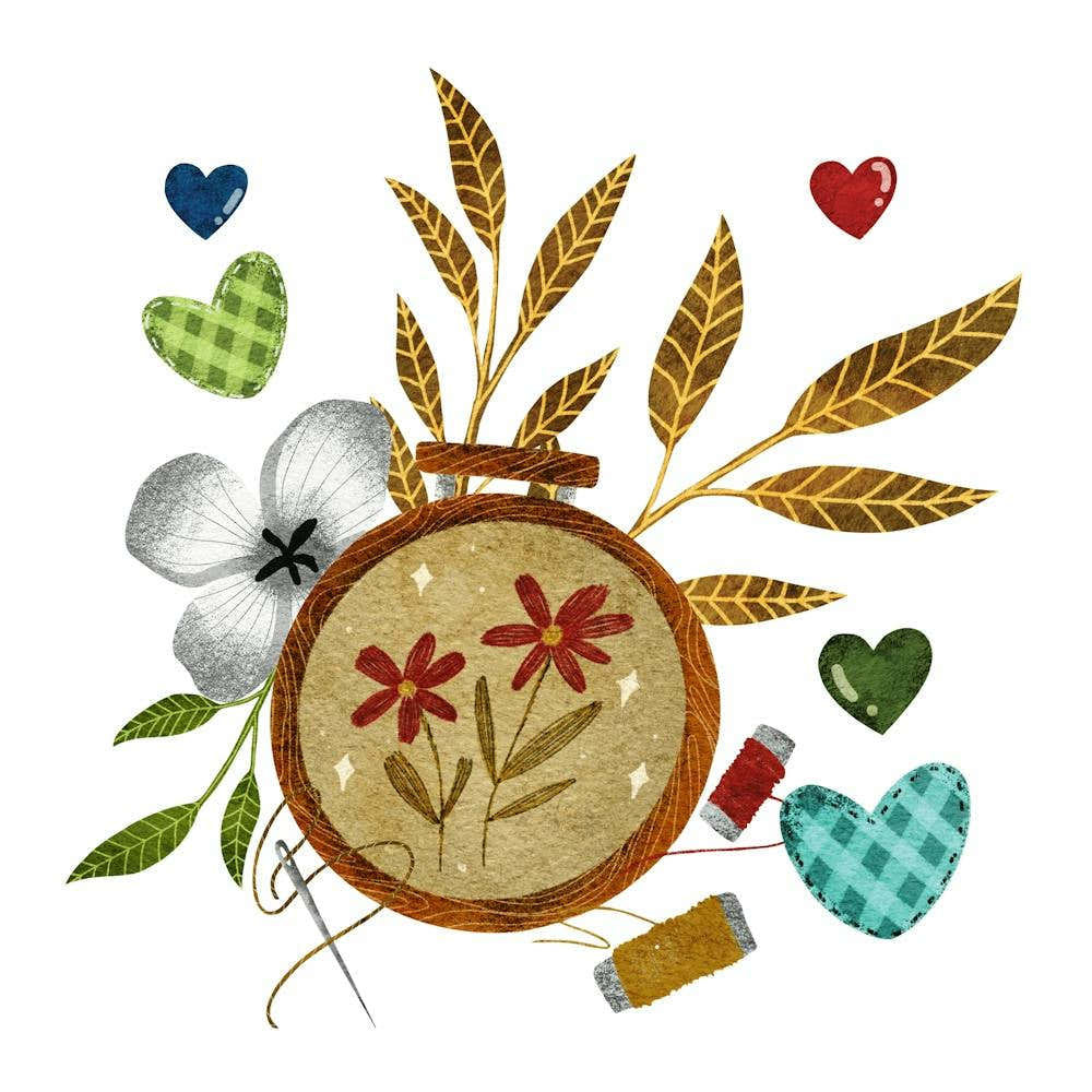 Sewing room embroidery art illustration