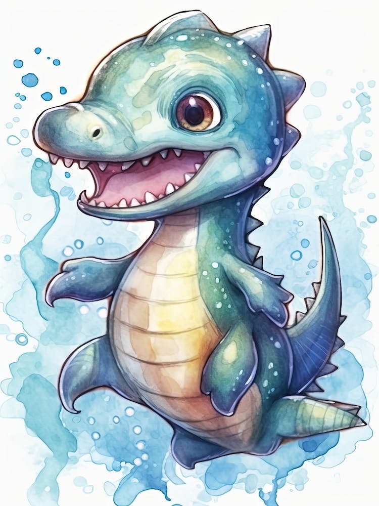Mosasaurus Cute Dinosaur Watercolour 3