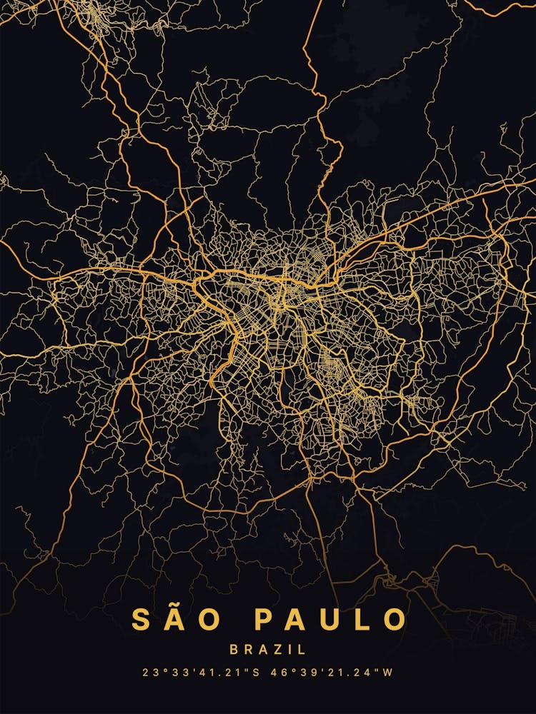Sao Paulo Brazil Black And Gold Map