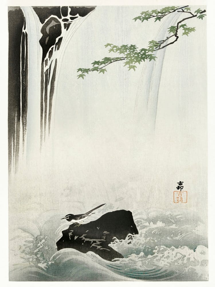 Japanese Wagtail At Waterfall (1900 1930), Ohara Koson