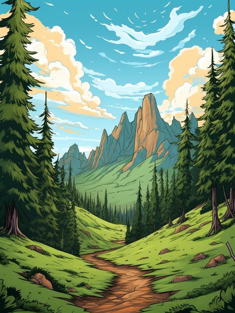 Wonderland Trail Usa 2 Vintage Travel Illustration