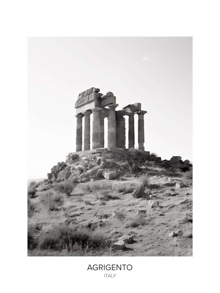 Poster Of Agrigento, Italy, Black And White Photo 1