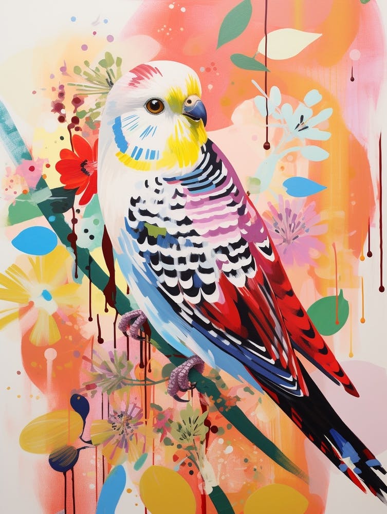 Bird Painting Collage Budgerigar 1