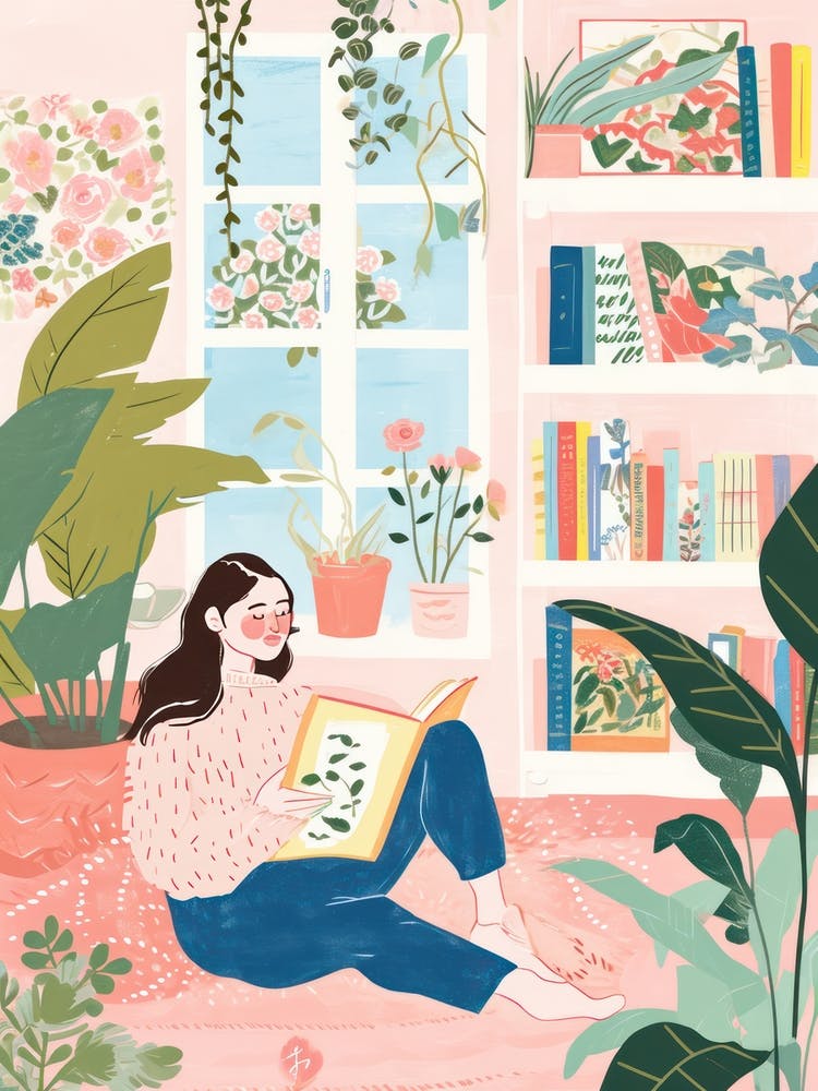 Girl Reading A Book Lo Fi Kawaii Illustration 2