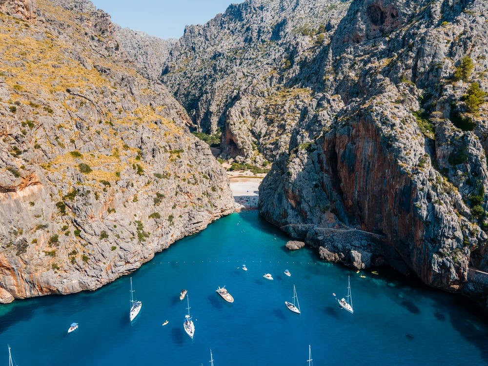 Mallorca Droneview - Boats on the balearic islands of Spain - travel photography