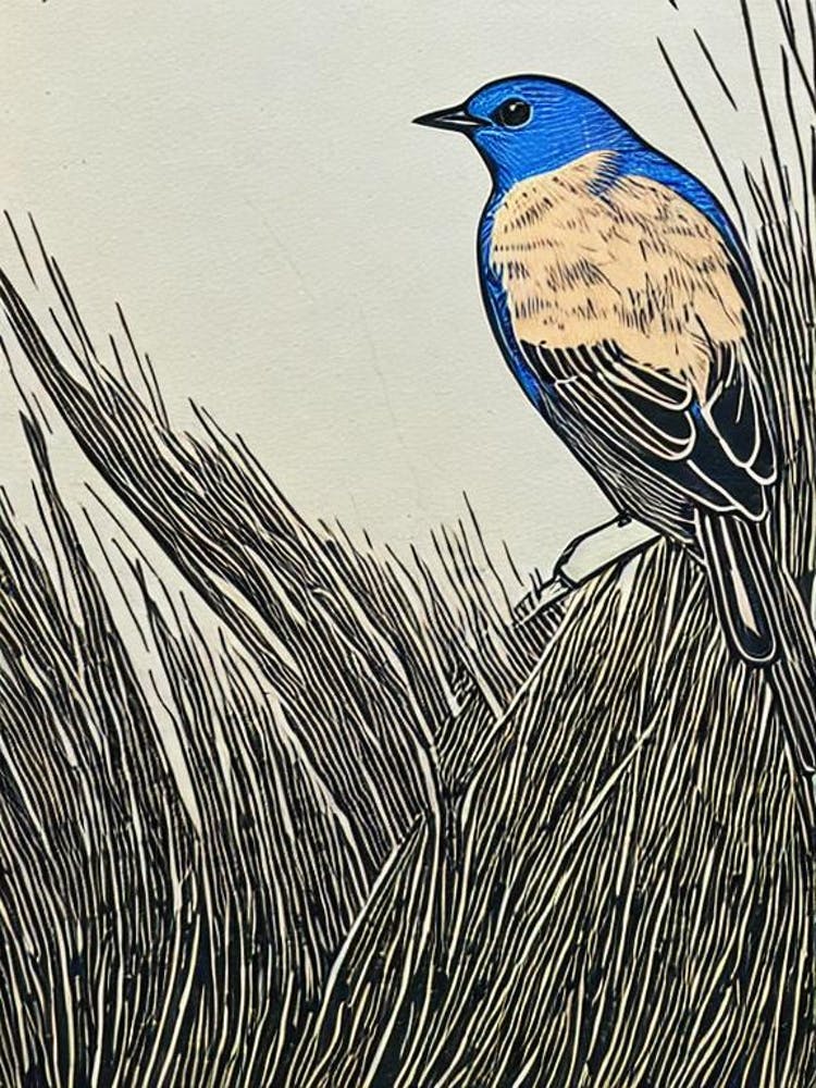 Eastern Bluebird 2 Linocut Bird
