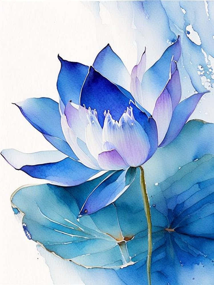 Blue Lotus Watercolour 1
