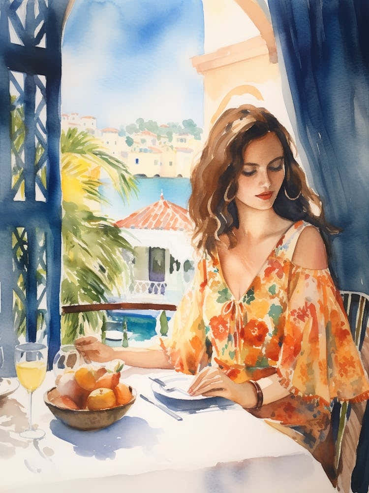 At A Cafe In Marbella Spain 2 Watercolour