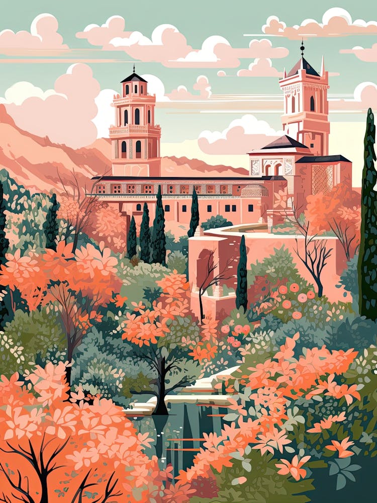 The Alhambra   Granada, Spain   Cute Botanical Illustration Travel 1