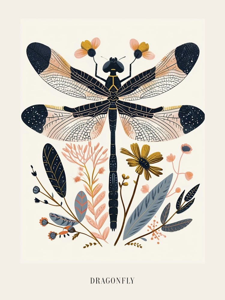 Colourful Insect Illustration Dragonfly 10 Poster