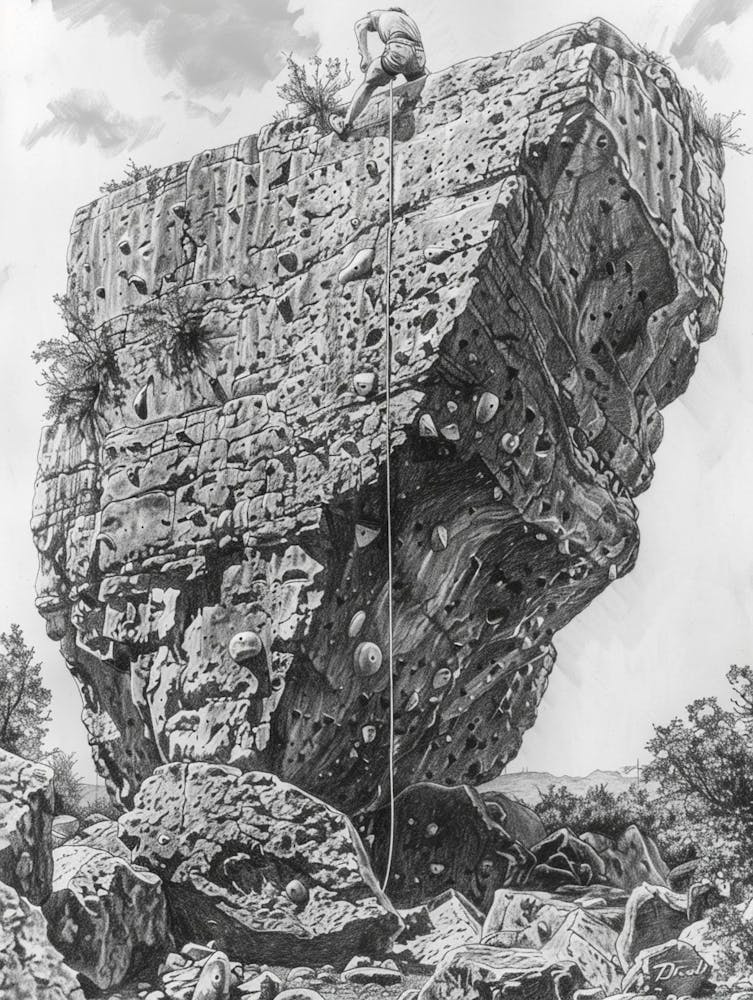 Bouldering Project Austin Texas Black And White Drawing 1