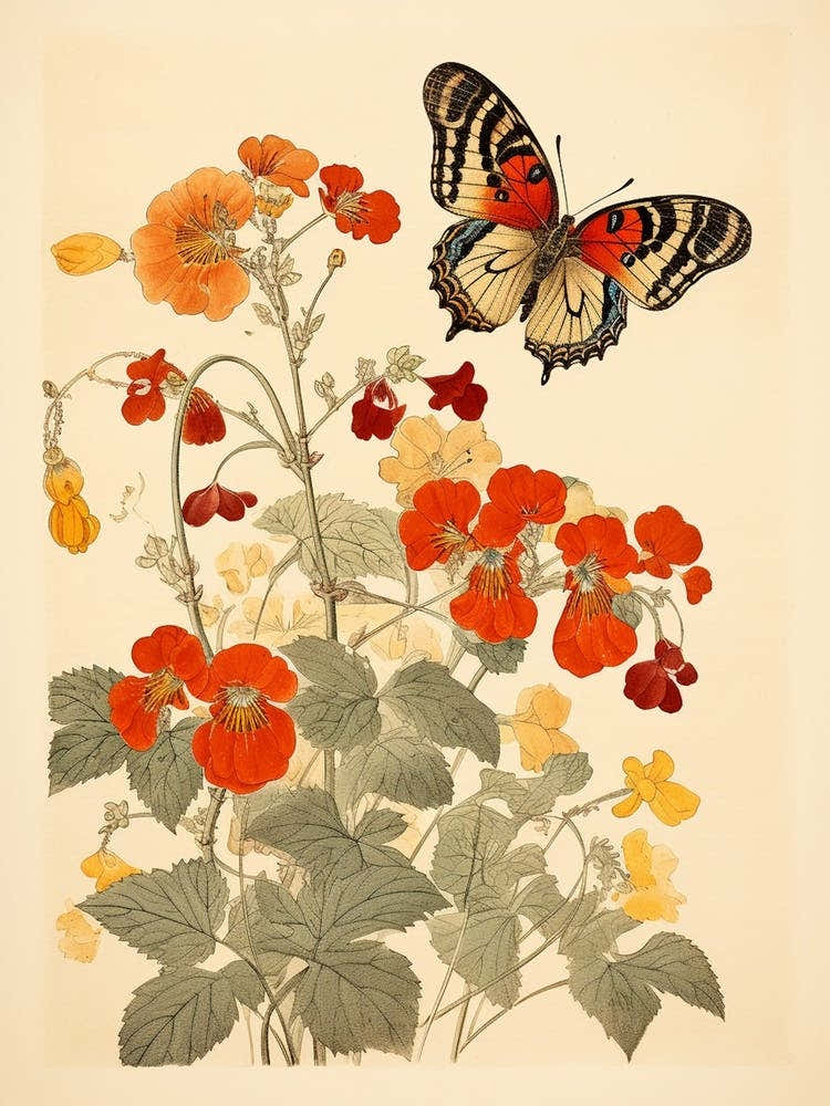 Butterfly Floral Japanese Style Painting 1