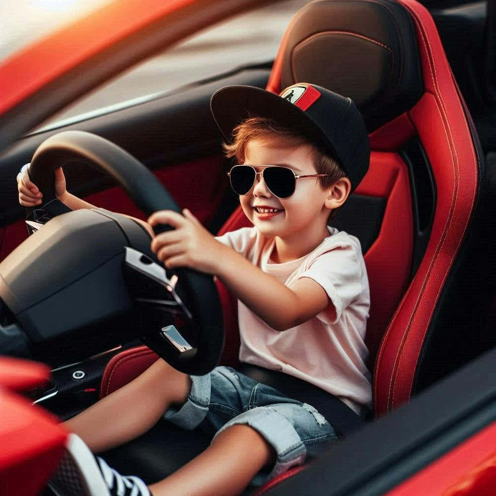 Boy Driving A Sports Car