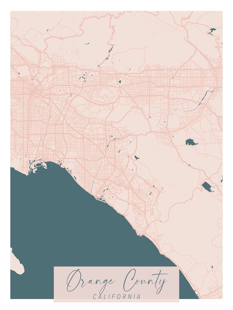 Orange County California Pink and Blue Cute Script Street Map 1