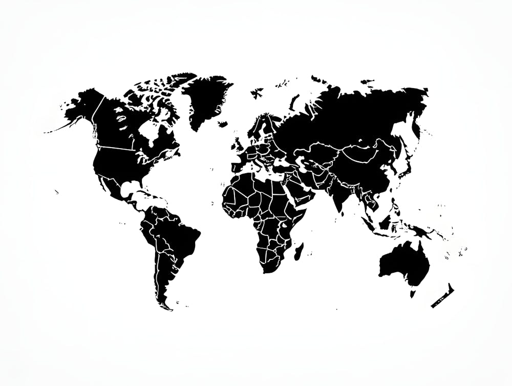 Black and White World Map Print - Minimalist Wall
