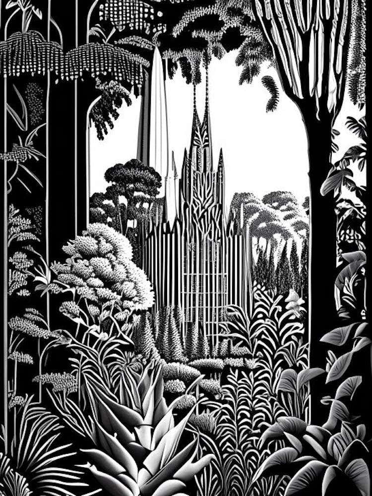 Bok Tower Gardens, 1, Usa Linocut Black And White Vintage