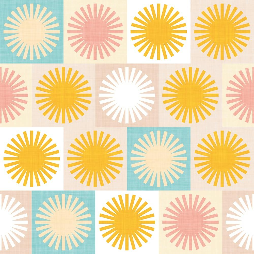 Retro Summery Sun Chequered Pastels in Aqua, Peachy Pink, Yellow