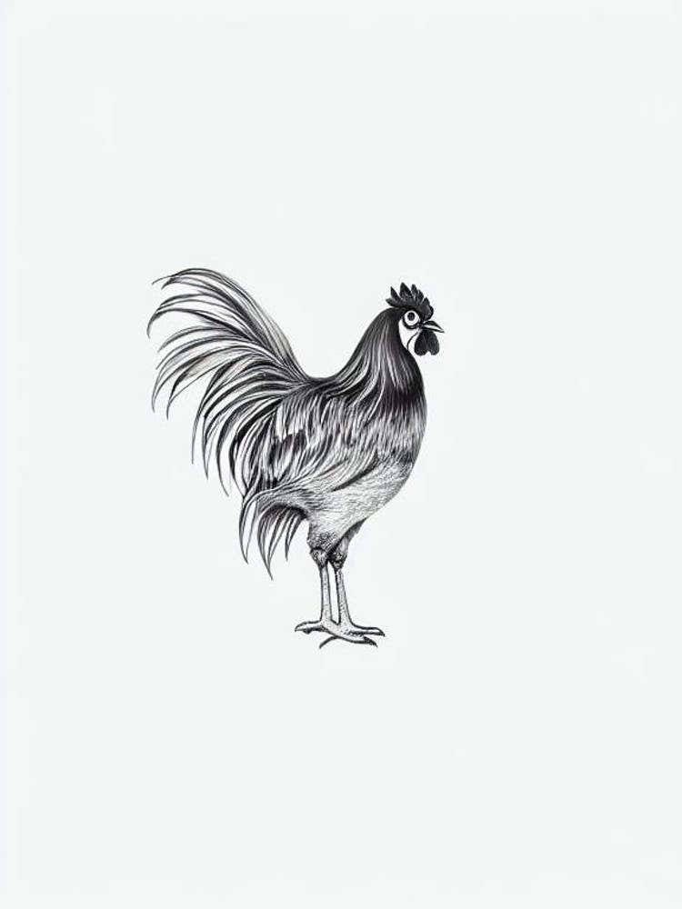 Rooster B&W Pencil Drawing 1 Bird