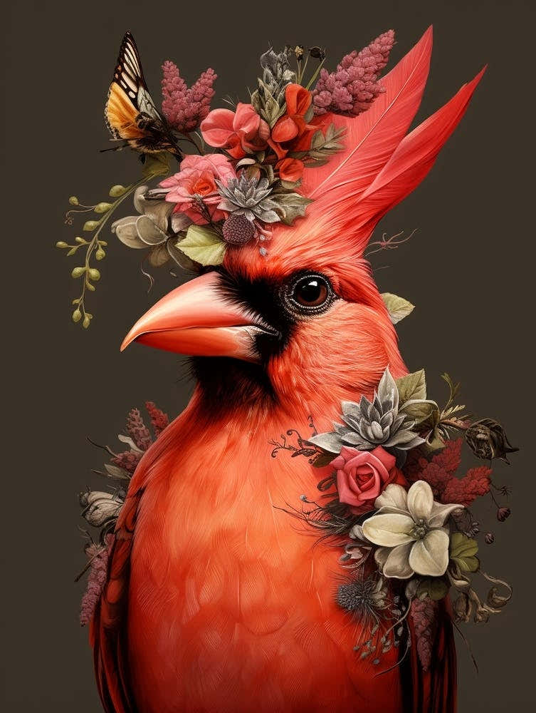 Bird With A Flower Crown Northern Cardinal 1