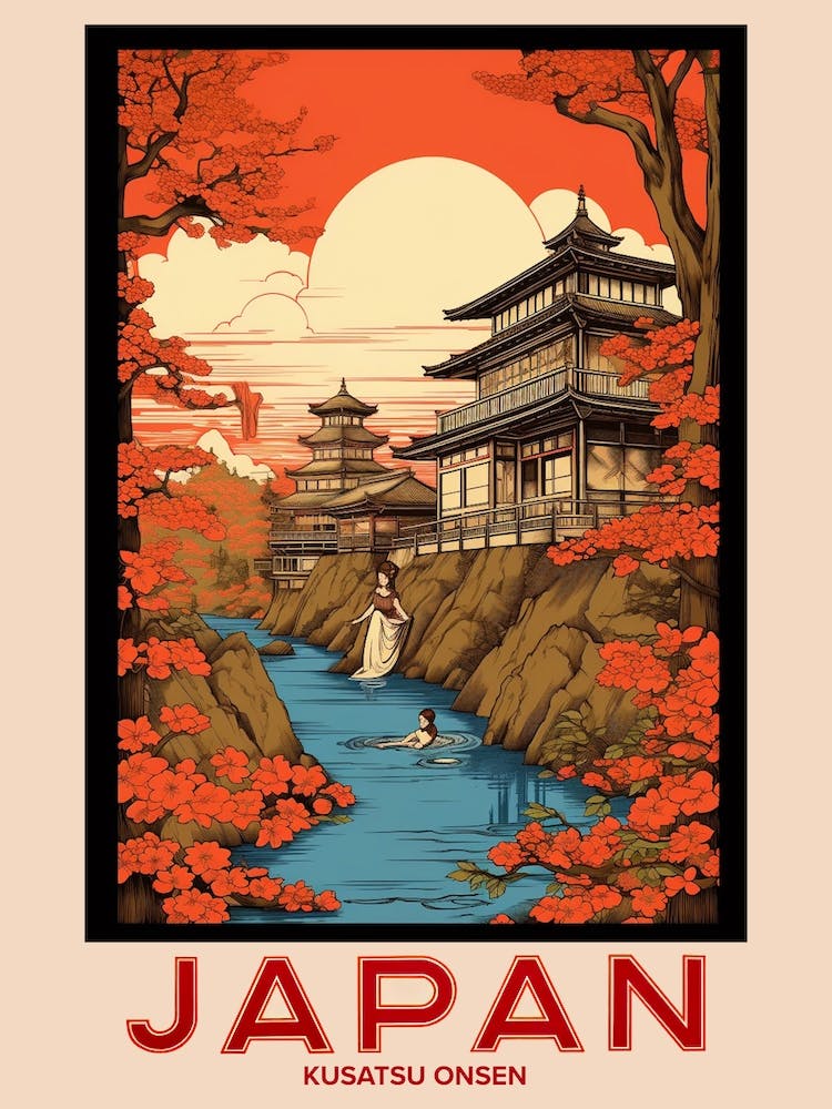 Kusatsu Onsen, Visit Japan Vintage Travel Art 2