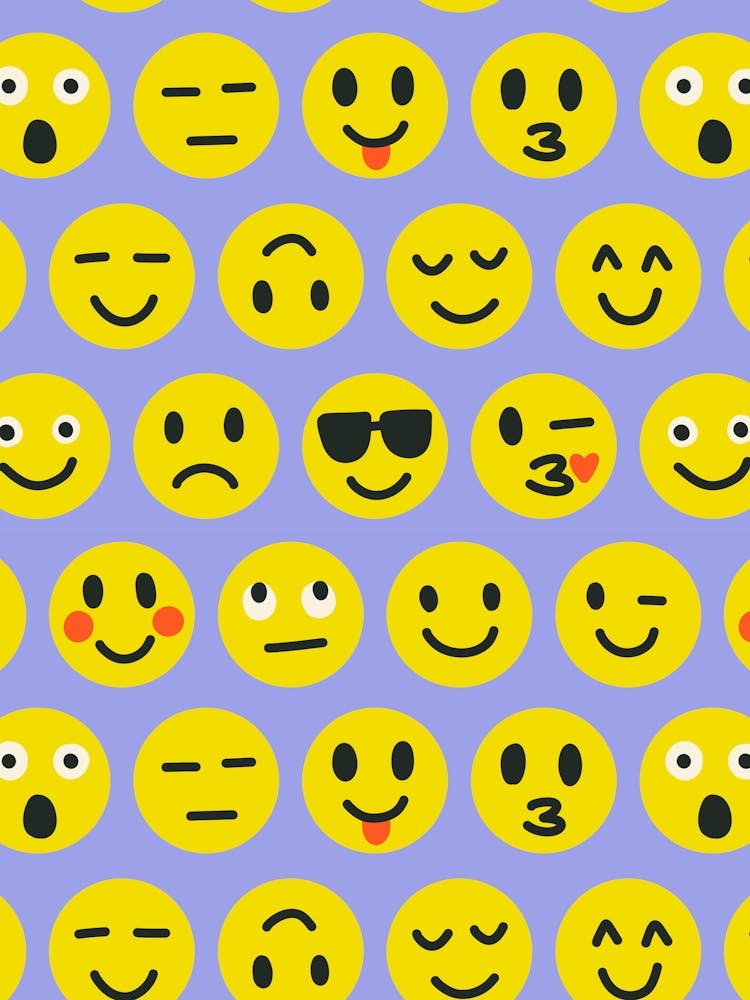 Cute Text Chat Emoji Grid on Lavender Blue