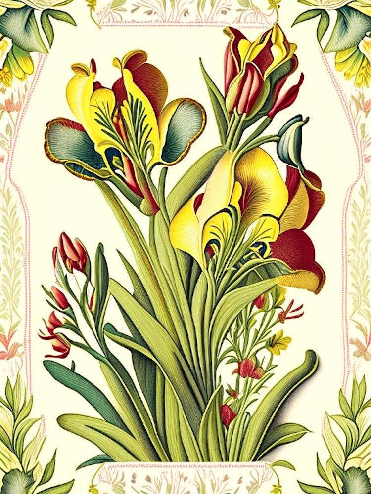 Freesia 3 Floral Botanical Vintage Poster Flower