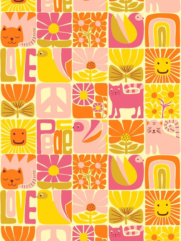 Happy Warm Tone Illustrated Checkerboard Kids