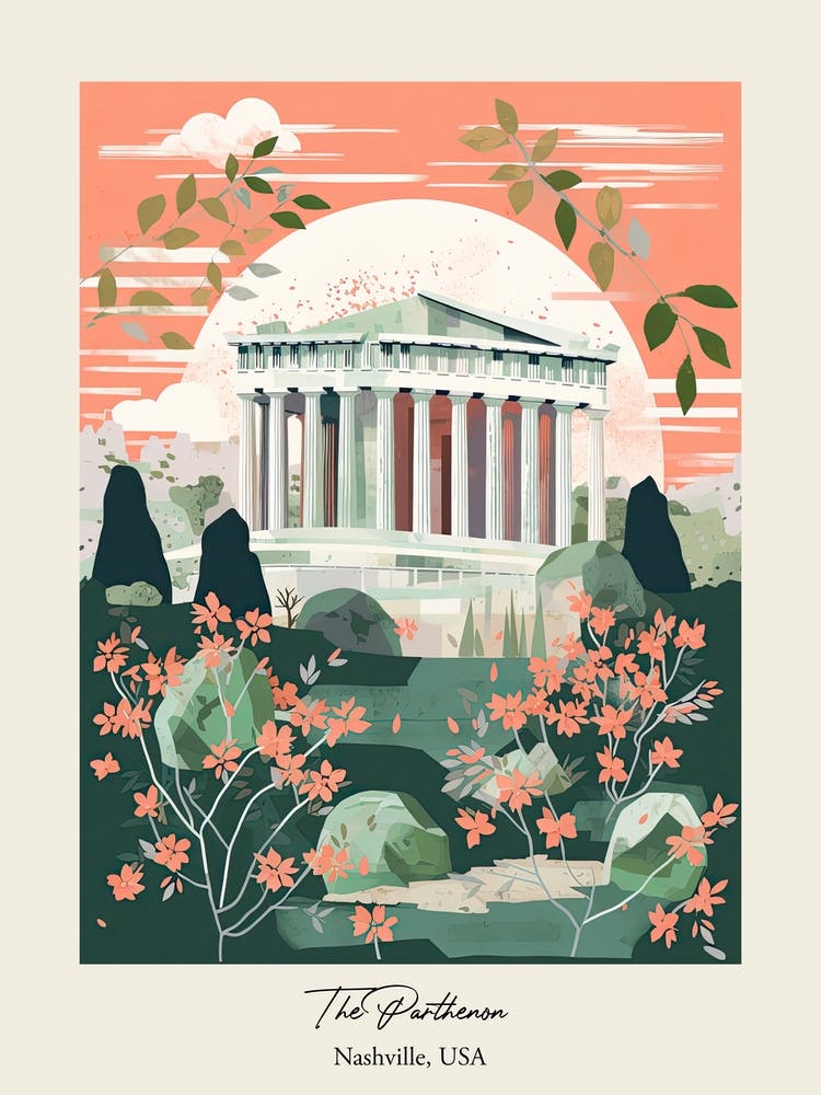 The Parthenon   Nashville, Usa   Cute Botanical Illustration Travel 4 Poster