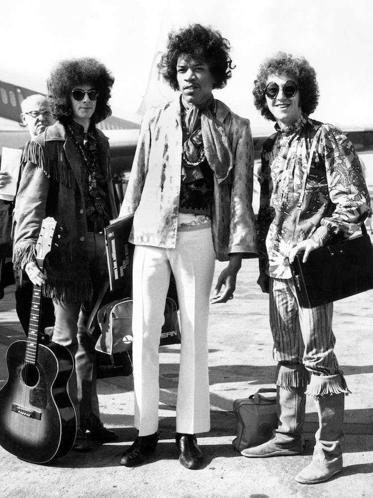 Jimi Hendrix With Noel Redding And Mitch Mitchell At The Airport Coming Back From Their American Tour On August 21 1967