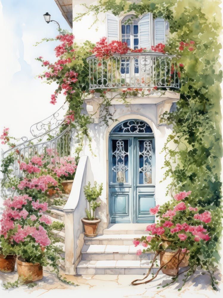 Cannes, France   Mediterranean Doors Watercolour Painting 4