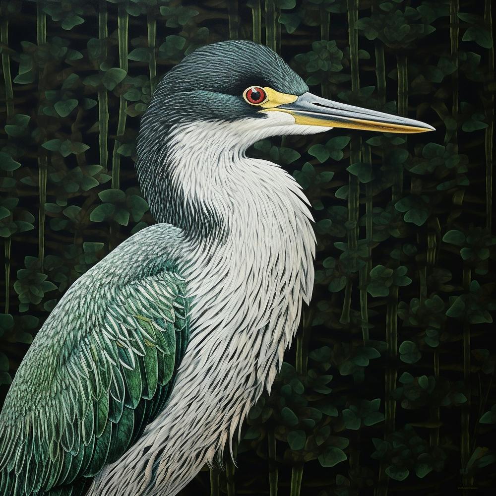 Ohara Koson Inspired Bird Painting Green Heron 2 Square