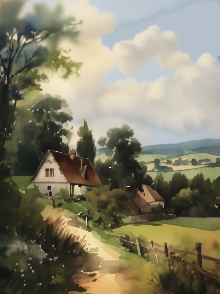 European Village Landscape Digital Water Color