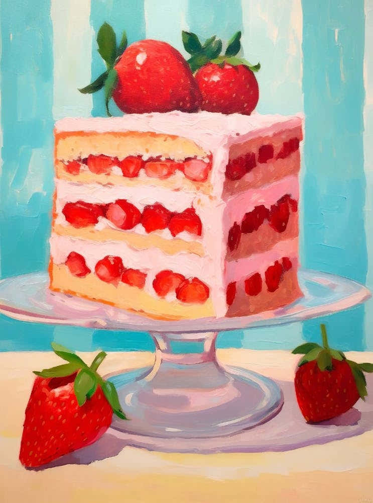 Colorful Cake Oil Painting, Pop, Contemporary Still Life Kitchen Print, Modern French Dessert Wall Decor, Trendy Retro Painting