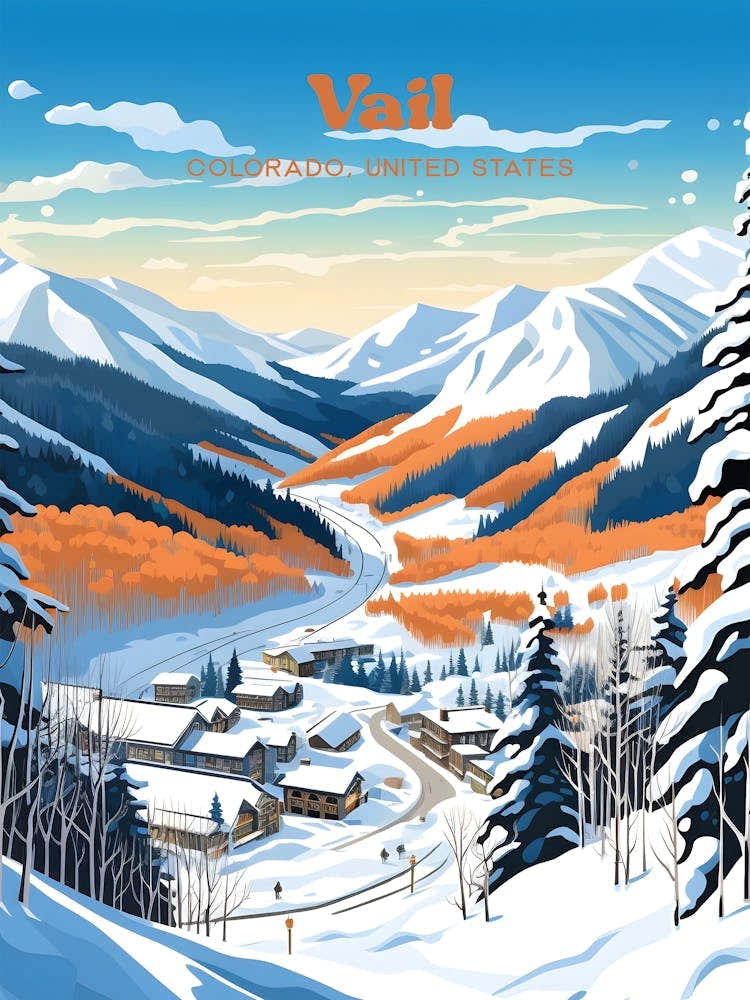 Vail Colorado United States Ski Resort Modern Travel Illustration