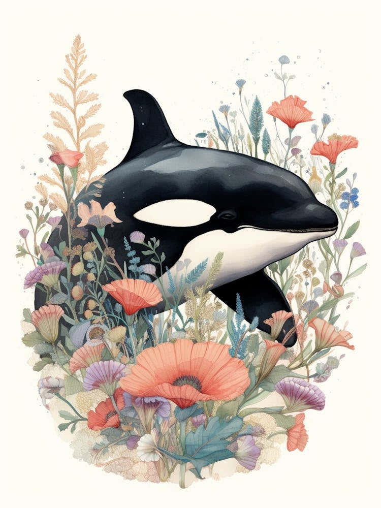 Orca Whale And Flowers 3