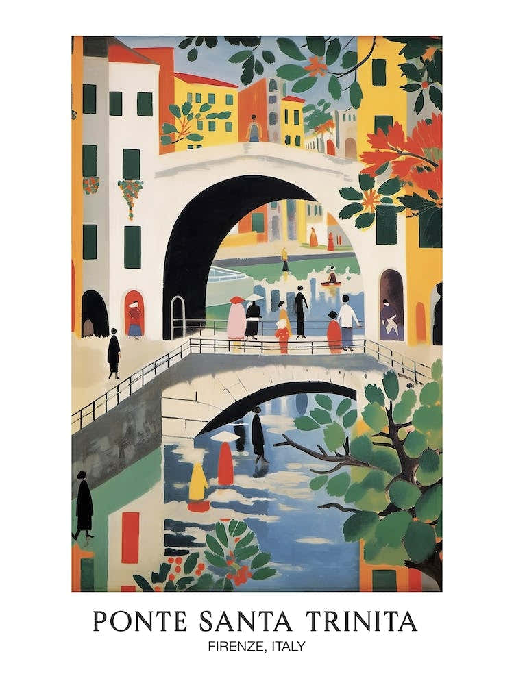 Ponte Santa Trinita, Florence Italy Colourful 4 Travel Poster