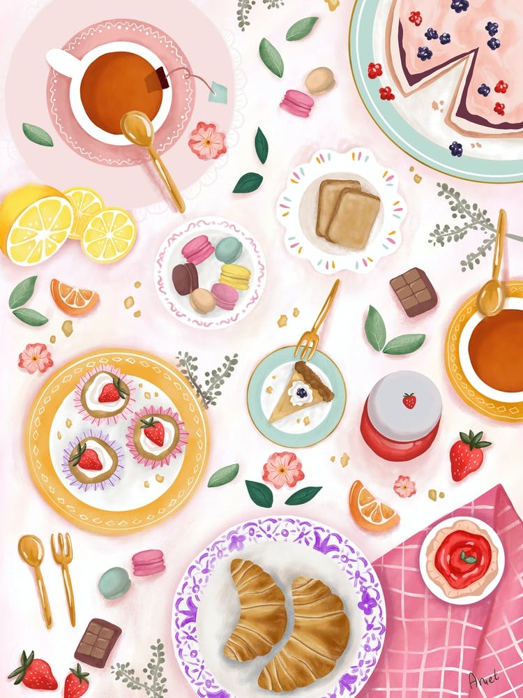 Tea And Pastry Coffee Brunch Kitchen Wall Art 1