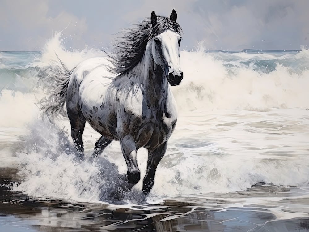 A Horse Oil Painting In Punalu U Beach Hawaii, Usa, Landscape 4