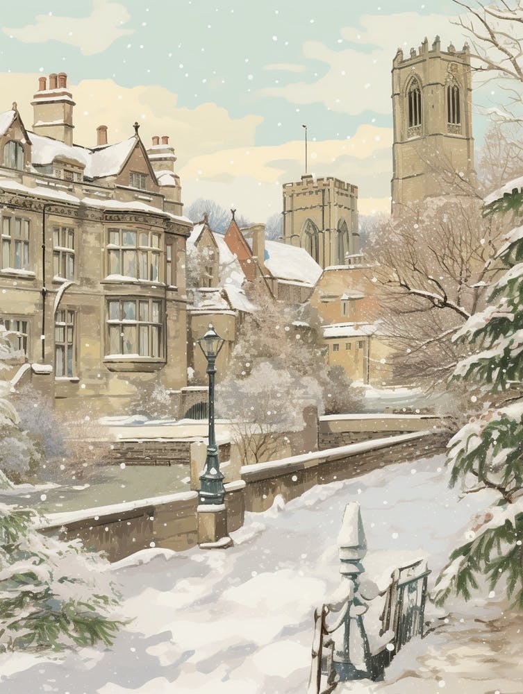 Vintage Winter Illustration Oxford United Kingdom 3