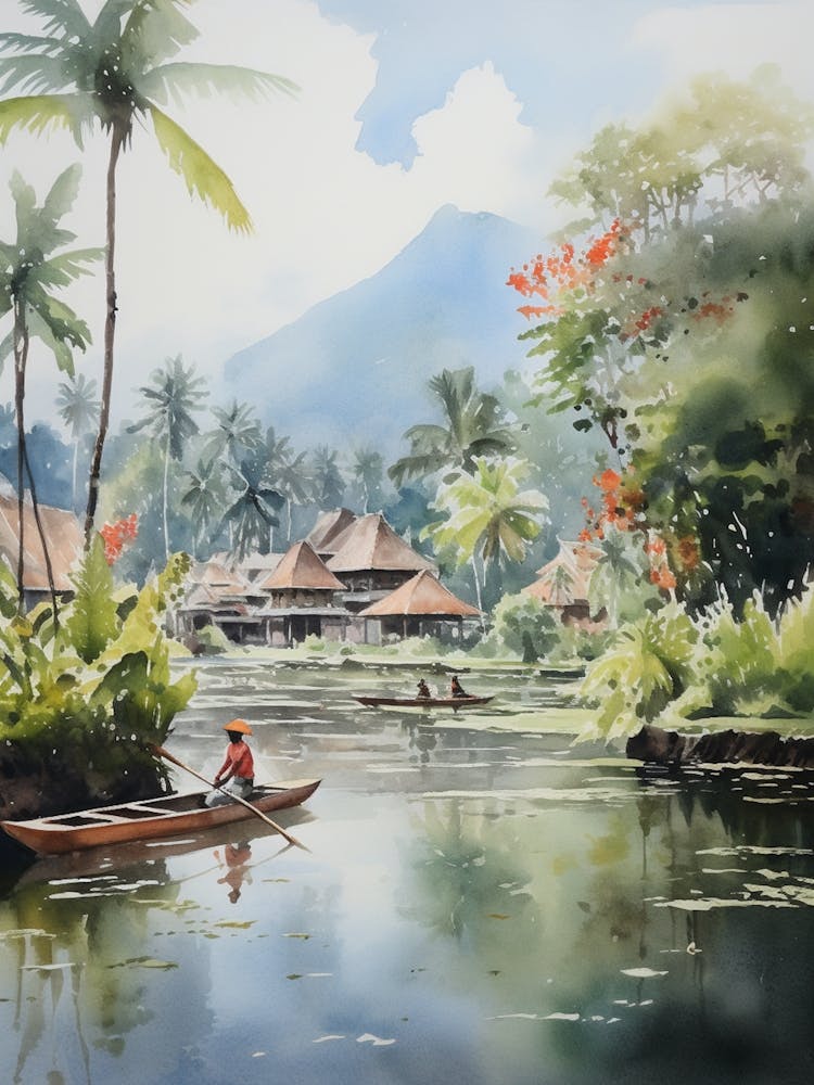 Tirta Gangga Indonesia Watercolour Painting 1