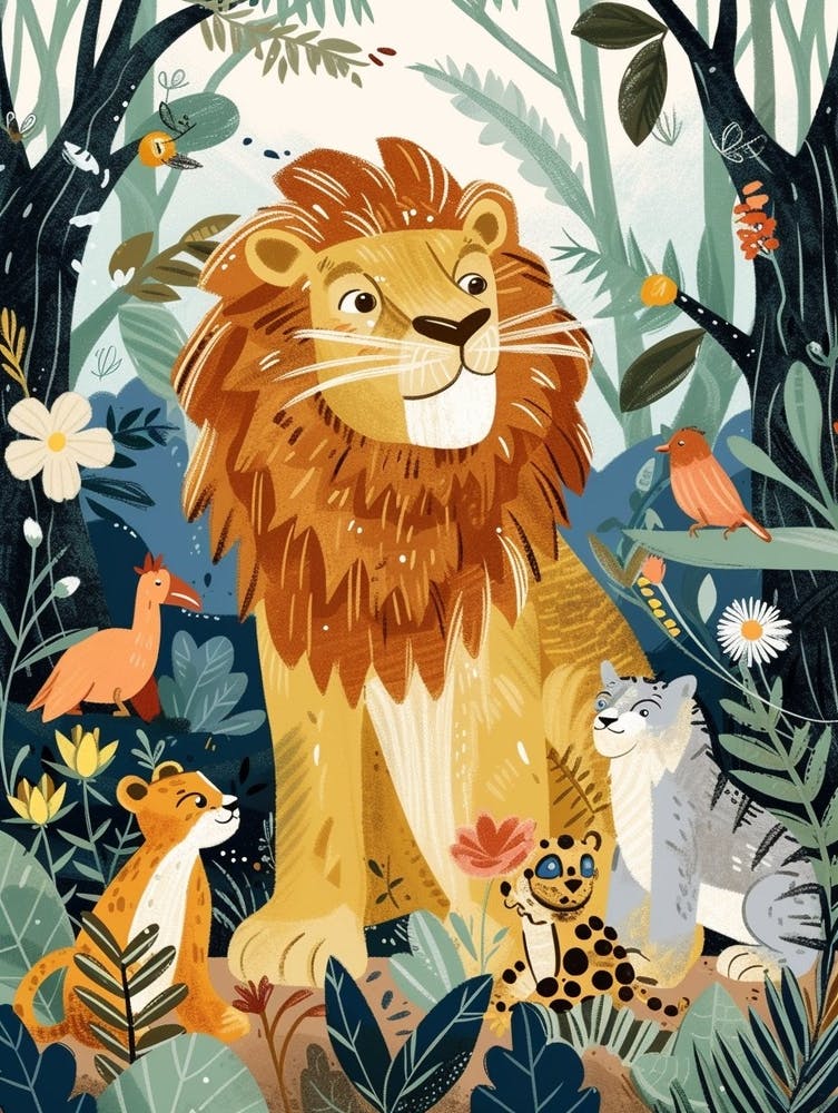African Lion Interaction With Other Wildlife Illustration 4