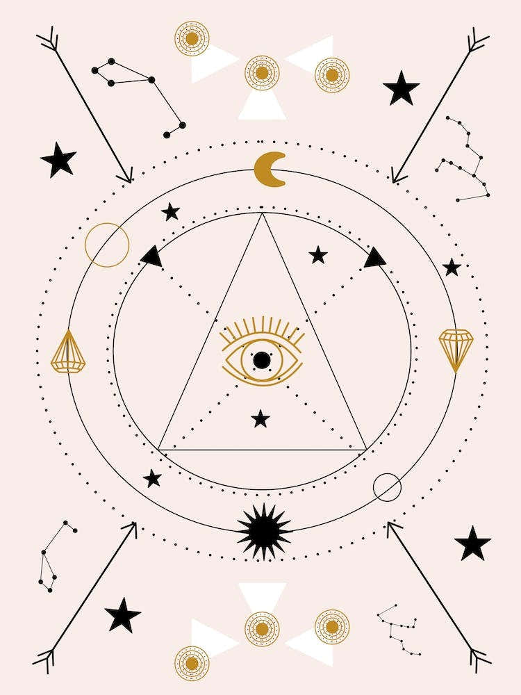 Devil Eye And Celestials  In A Geometric Composition