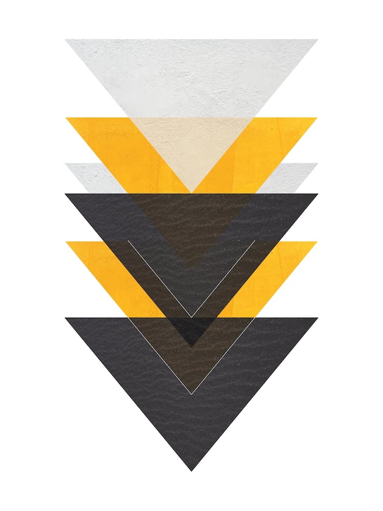 Yellow Grey and Black Six Triangles Abstract