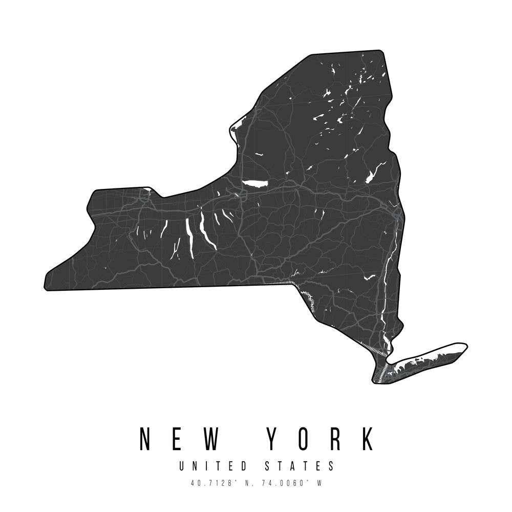 New York Mono Black And White Modern Minimal Street Map Square